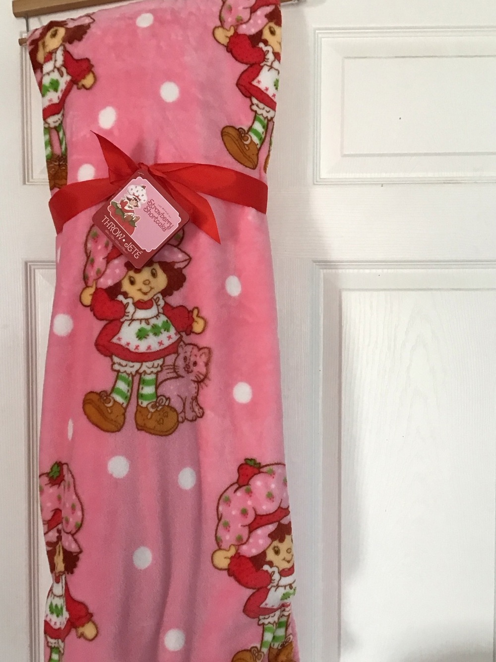 New Pink Strawberry Shortcake Character Soft Plush Throw Blanket